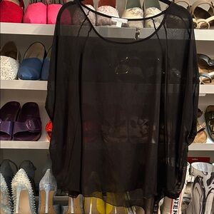 New York & Company Black Sheer Blouse